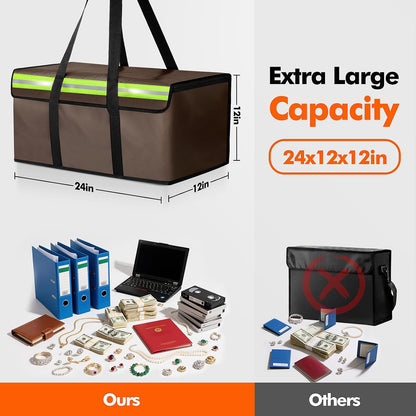 Large Fireproof Document Bag for Home Safe Storage, 15 x 12 x 6in, Black