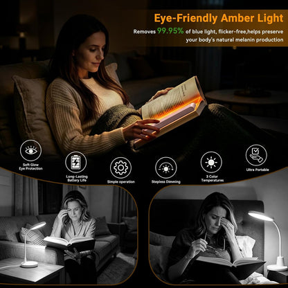 Book Light, Rechargeable Clear LED Flat Reading Light with 3 Colors & Timer, Dimmable Panel Plate Lamp Book Full Page Light for Reading in Bed at Night, Funny Gifts for Readers Kids Women Men (White)