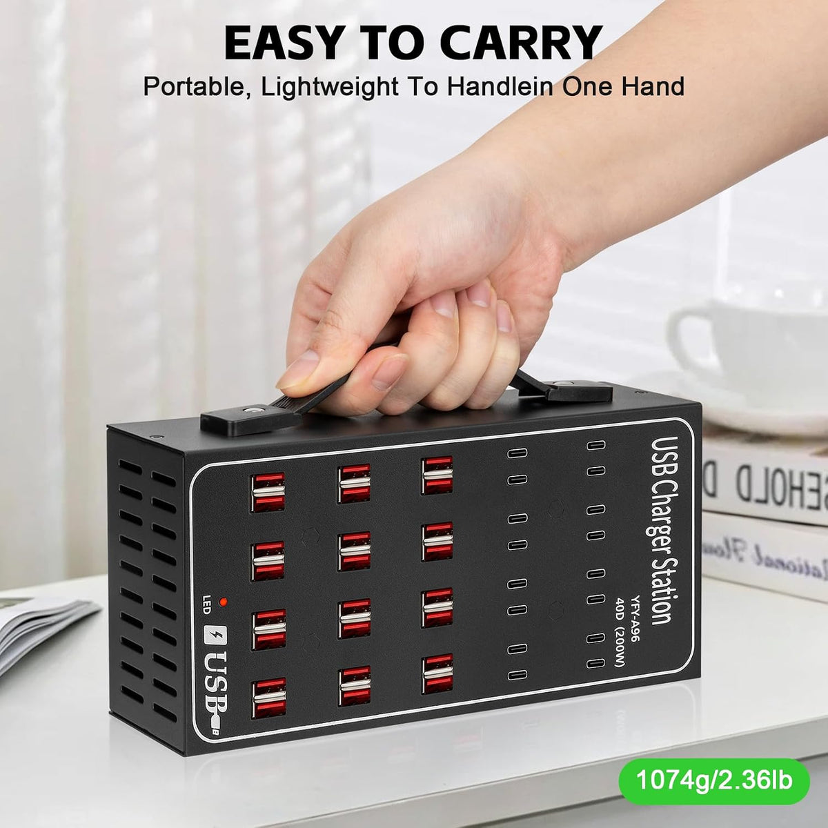 200W 40A USB Charging Station for Multiple Devices, 40 Port Fast USB Charger Block, Desktop Wall Fast Charger with Intelligent Protection, USΒ Power Strip Suitable for Home Office School