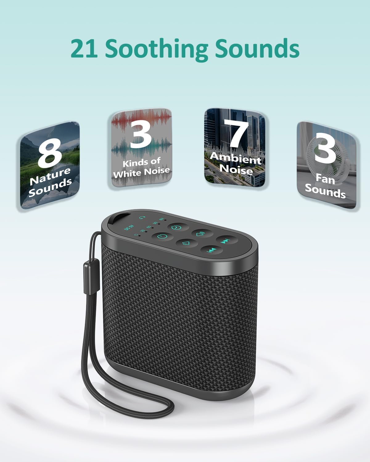 Portable Travel Sound Machine for Adults, Baby Sleeping : Super Long-Lasting & Rechargeable Battery, Headphone Jack, 21 Sounds - White Noise Machine for Office Privacy & Noise Canceling, Home, Gift