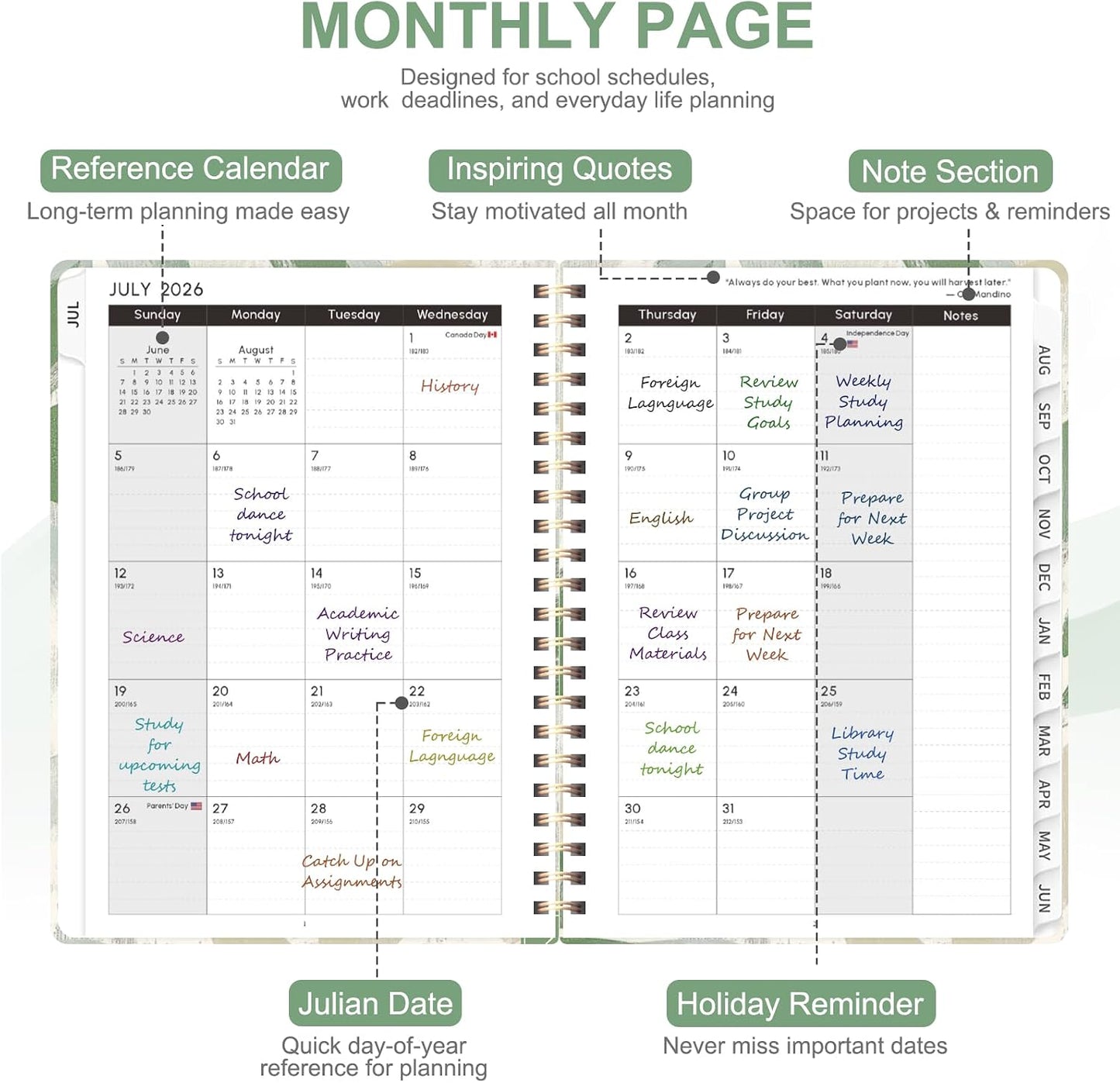 Planner 2026-2027, Weekly and Monthly Calendar Planner, JUL 2026 - JUN 2027 | A5(6.3'' x 8.5''), Hardcover, Agenda Book, Sprial Bound, Inner Pocket, Office and School Use