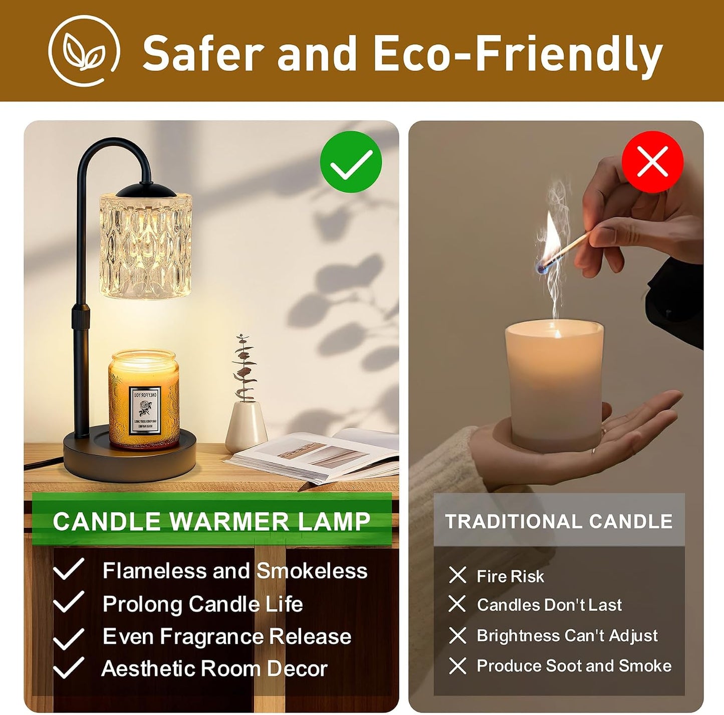 Briever Dimmable Candle Warmer Lamp with Timer, Height Adjustable Electric Candle Wax Warmer, Christmas Birthday Gifts for Women Mom, House Warming Gifts New Home Room Decor, Walnut Solid Wood Base