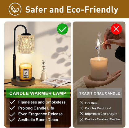 Briever Dimmable Candle Warmer Lamp with Timer, Height Adjustable Electric Candle Wax Warmer, Christmas Birthday Gifts for Women Mom, House Warming Gifts New Home Room Decor, Walnut Solid Wood Base