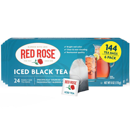 Red Rose Family Size Iced Tea Full Flavored & Refreshing, 24 Ct, 6 Pack