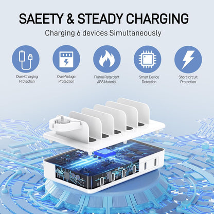 Charging Station for Multiple Devices, 50W 6 Ports Charging Dock with Stand