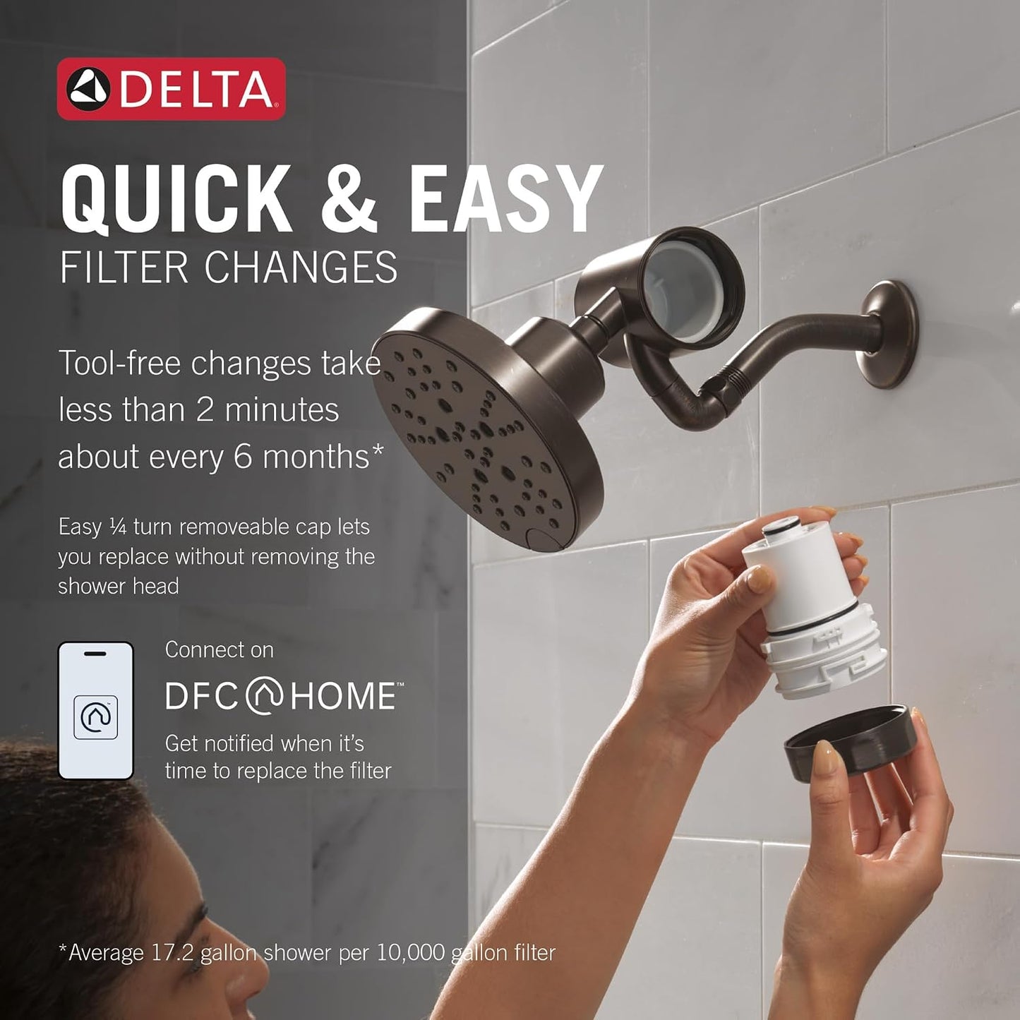 Delta Faucet Clarifi Premium Shower Filter Attachment with Filter, Hard Water Shower Filter, Shower Head Filter, Stainless 5SF100-SS