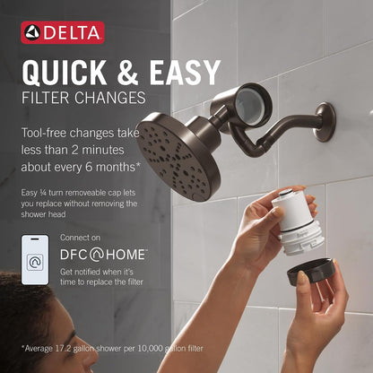 Delta Faucet Clarifi Premium Shower Filter Attachment with Filter, Hard Water Shower Filter, Shower Head Filter, Stainless 5SF100-SS
