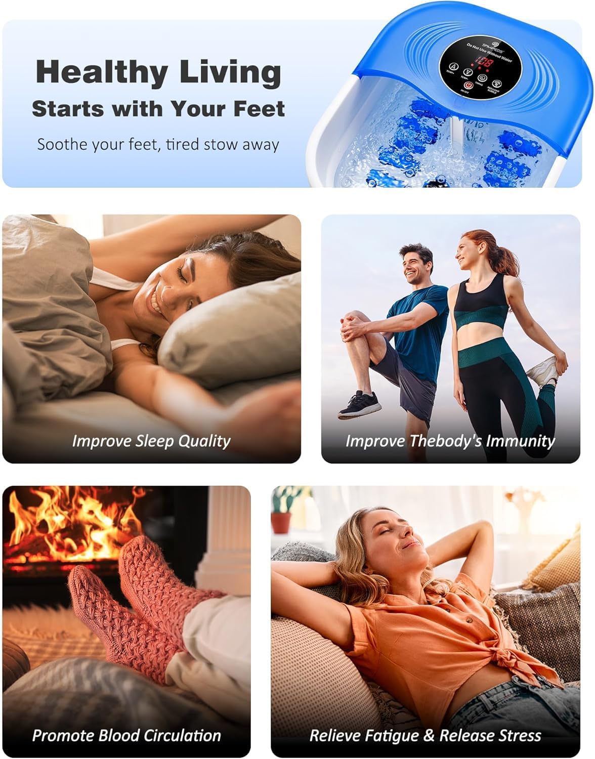 Collapsible Heated Foot Spa with Bubble and Red Light Temperature Control Foot Bath Massager and Soaking Tub Featuring 8 Shiatsu Massage Rollers Pumice Stone and Built-in Timer Ideal Gift for Wife,Mom