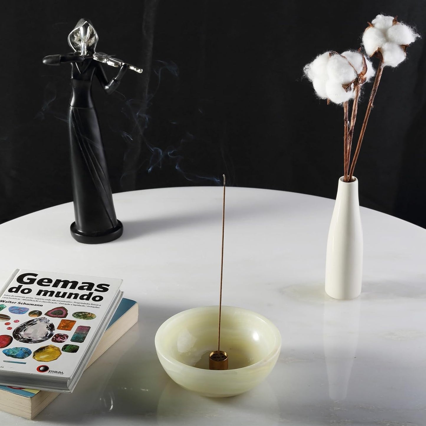Koville Italian Travertine Incense Holder, 6" Incense Holders for Sticks, Sturdy Incense Burner Ash Catcher, Ideal for Meditation, Relaxing, Easy to Clean