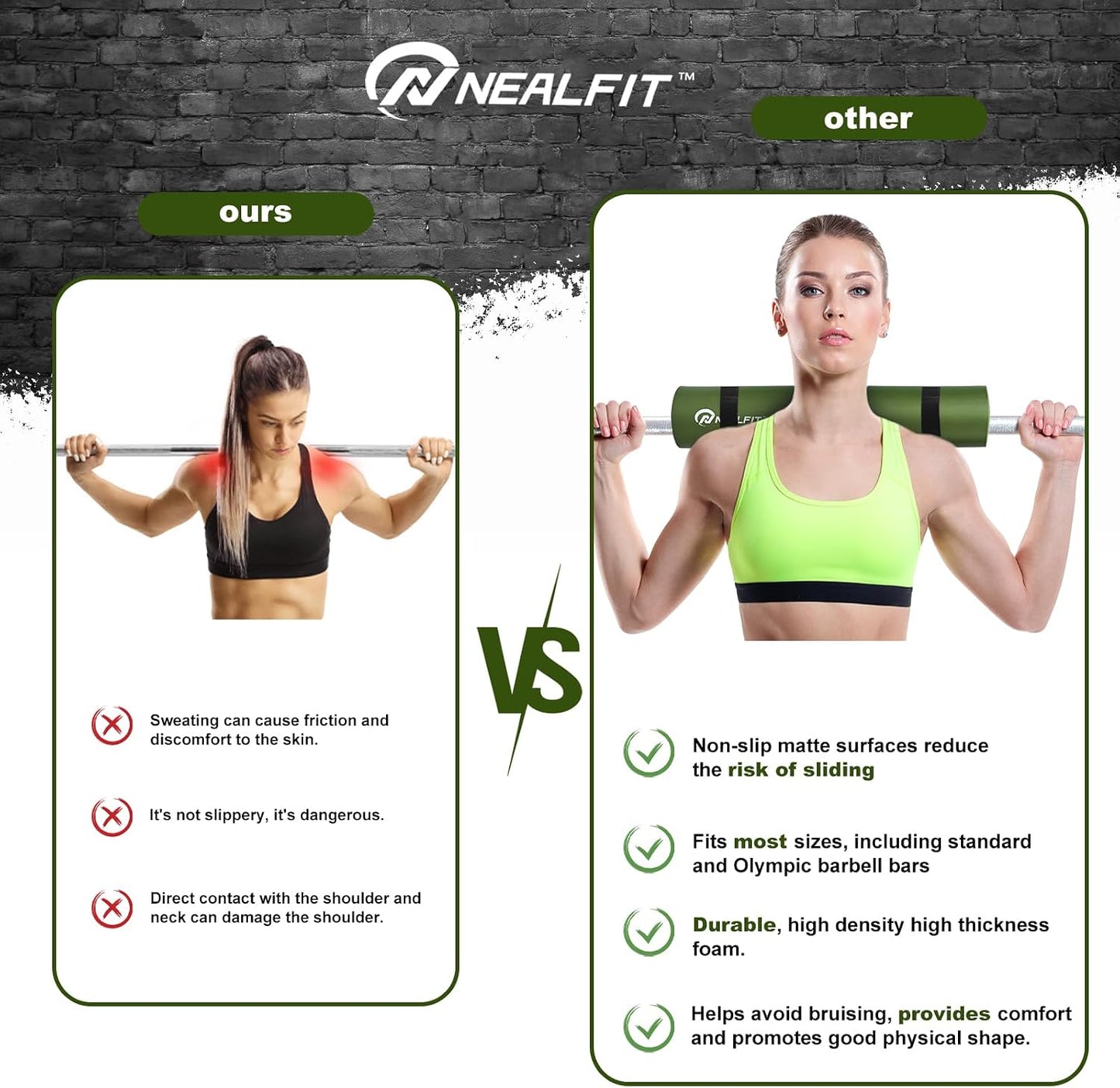 NEALFIT Barbell Pad Squat Pad for Squats—Squat Bar Pad—Great for Weightlifting,Lunges and Hip Thrusts—Foam Sponge Pad—Fit Standard and Olympic Bars Perfectly