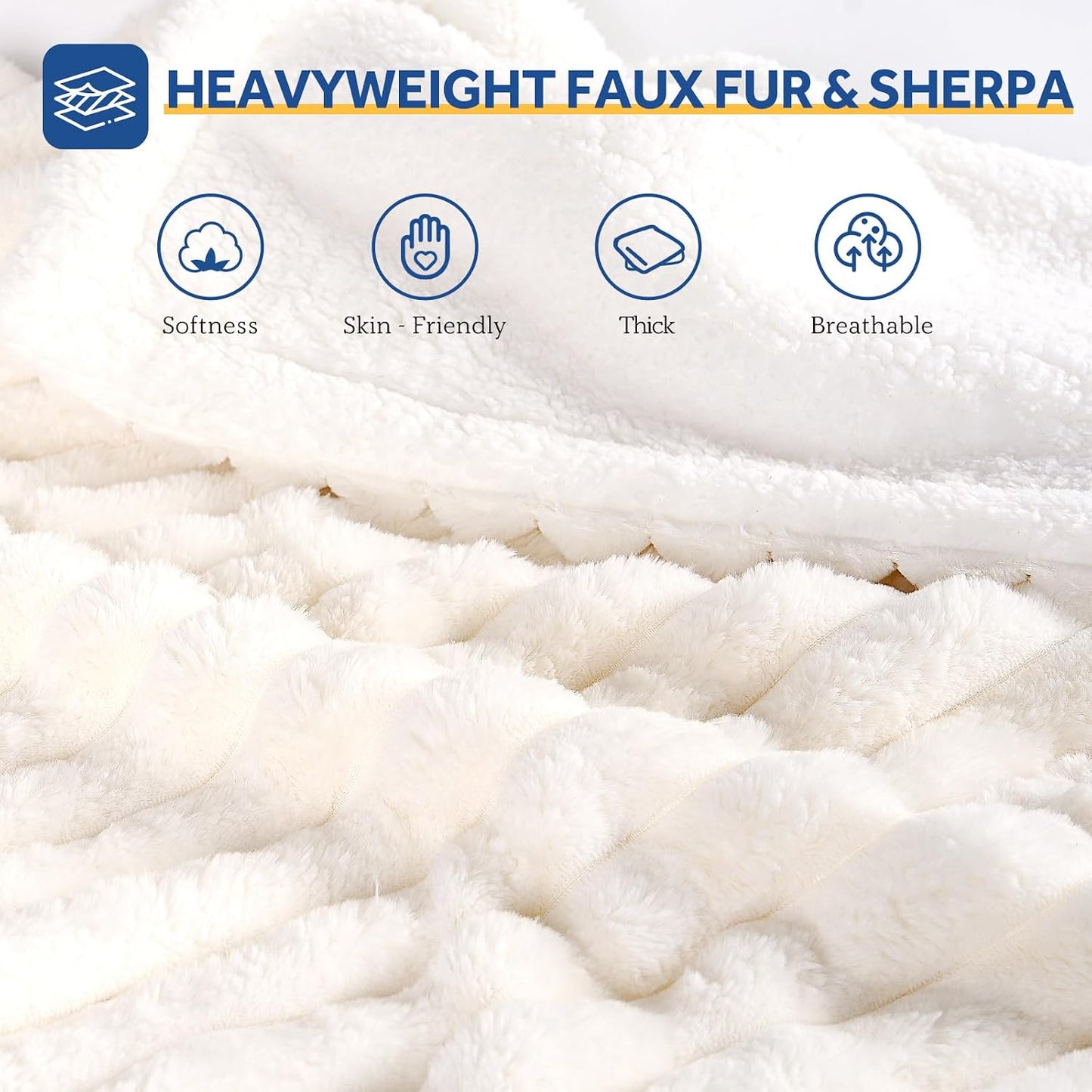 Sealy Electric Blanket Throw Size 50"*60",Super Cozy Faux Fur to Sherpa Reversible Heated Blanket Throw with 6 Heating Levels & 2-10 Hours Auto Off Overheating Protection Machine Washable,Blue White