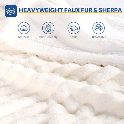 Sealy Electric Blanket Throw Size 50"*60",Super Cozy Faux Fur to Sherpa Reversible Heated Blanket Throw with 6 Heating Levels & 2-10 Hours Auto Off Overheating Protection Machine Washable,Blue White