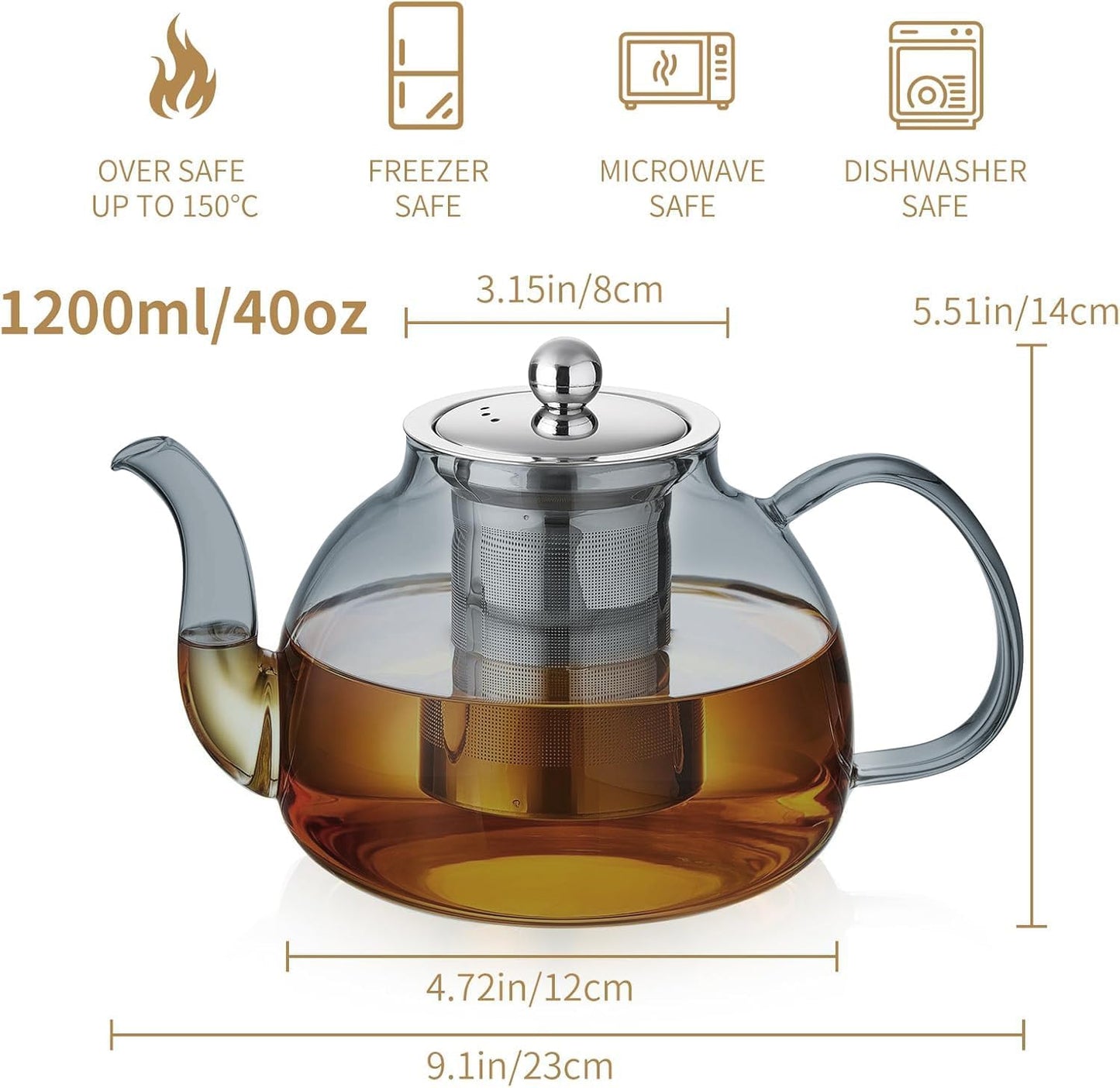 Glass Teapot with Removable Infuser, 20 oz/600ml Glass Tea Pot Small Borosilicate Tea Steeper Kettle with Loose Leaf Tea Strainer For Flower Blooming Tea, ClearTea Maker Pitcher