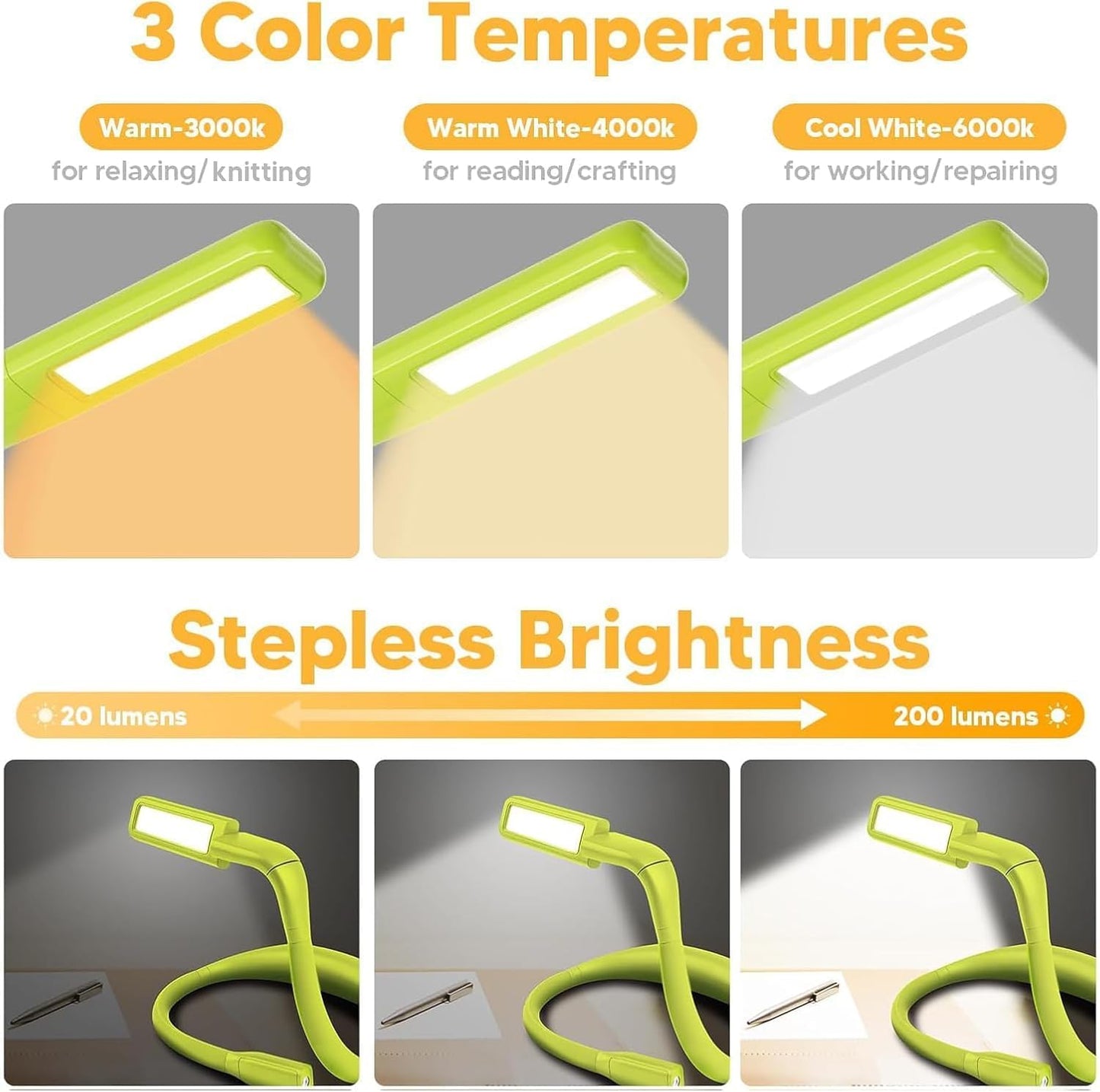 Reading Light, Rechargeable Neck Light, Stepless Dimming Book Light