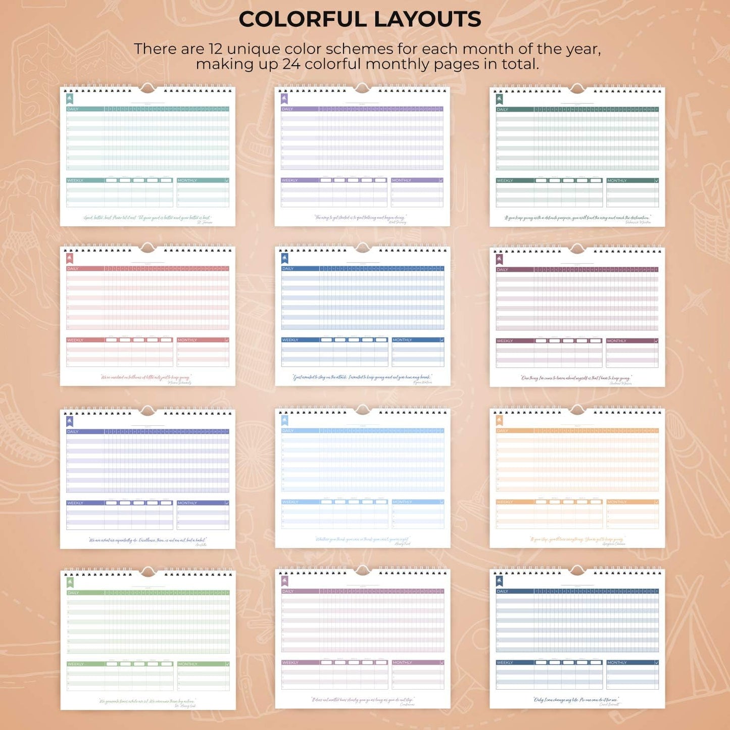 Clever Fox Habit Tracker Calendar, 24-Month Daily Goal Journal Green