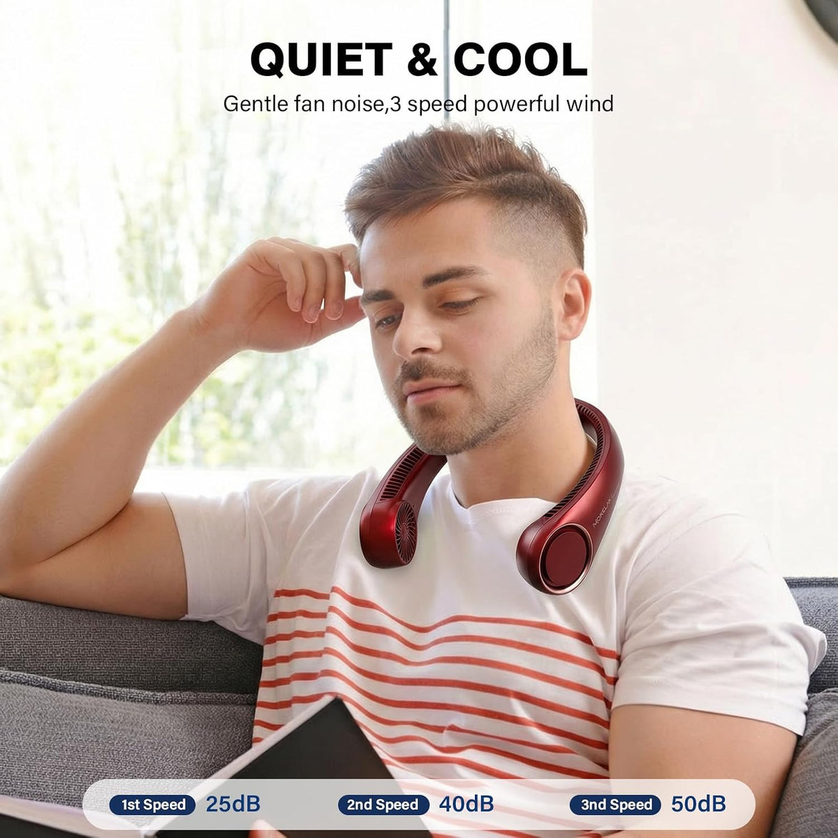 Morelax Neck Fan, USB Rechargeable Personal Fan,Hand Free Bladeless Portable Fans,4000 mAh, 3 Speeds,72 Air Faster softer 360° Cooling, Ultra Quiet,Gift Suitable for Home, Office, Travel, Sports