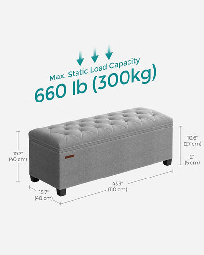 SONGMICS Storage Ottoman Bench, Foot Rest with Legs, 15.7 x 43.3 x 15.7 Inches, End of Bed Bench, Storage Chest, Load up to 660 lb, for Living Room, Bedroom, Entryway, Dark Gray ULSF088G01