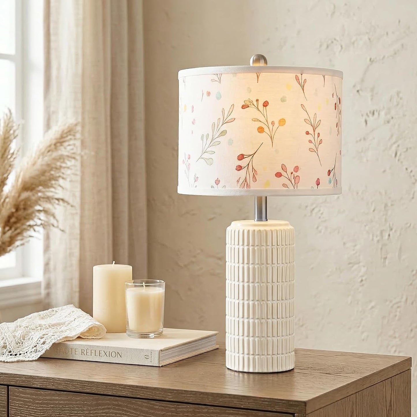 PoKat 23" Modern Ceramic Table Lamp Set of 2 for Living Room White Desk Lamps for Bedroom Farmhouse Bedside Nightstand Lamp House Warming Gifts New Home Decor End Table Lamps Gifts for Women Mom Beige