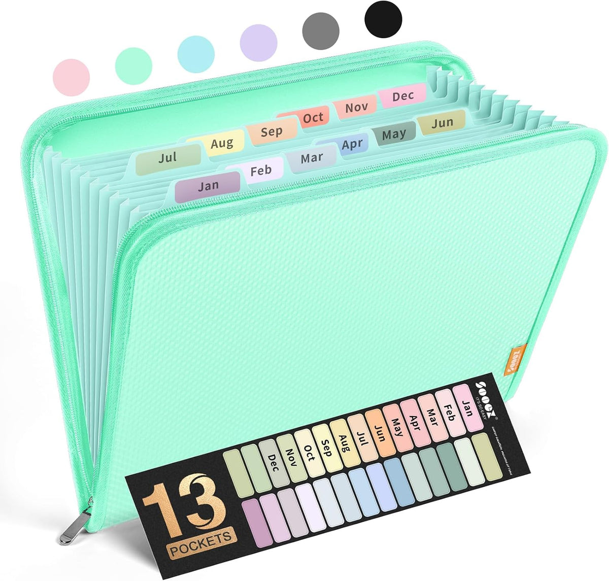Sooez 13 Pocket Accordion File Organizer, Zipper Expanding File Folder A4