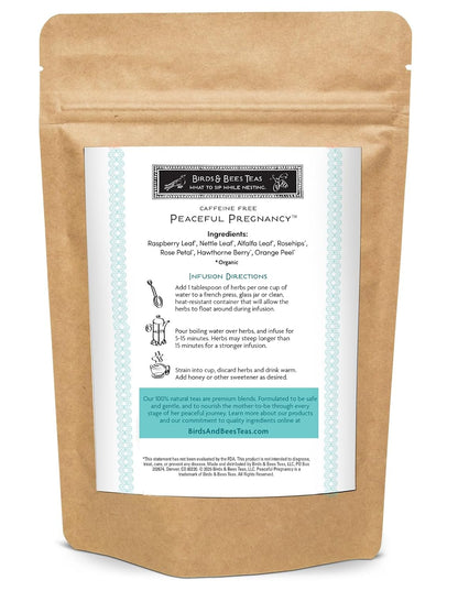 Birds & Bees Teas Peaceful Pregnancy Tea - Nourishing & Safe Prenatal Tea, Red Raspberry Leaf - 40 Servings, 4.0 oz