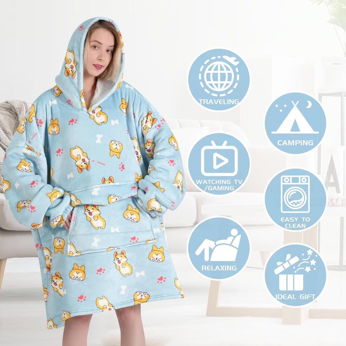 Mewkou Wearable Blanket Hoodie for Adult,Oversized Sherpa Fleece Blanket Hoodie for Women Men,Grey