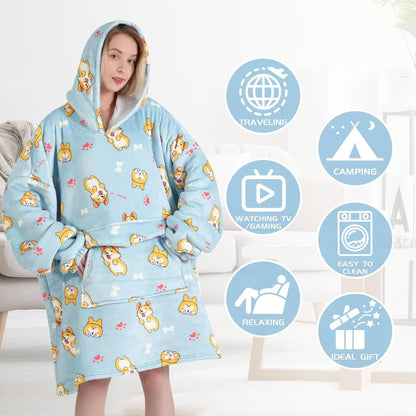 Mewkou Wearable Blanket Hoodie for Adult,Oversized Sherpa Fleece Blanket Hoodie for Women Men,Grey