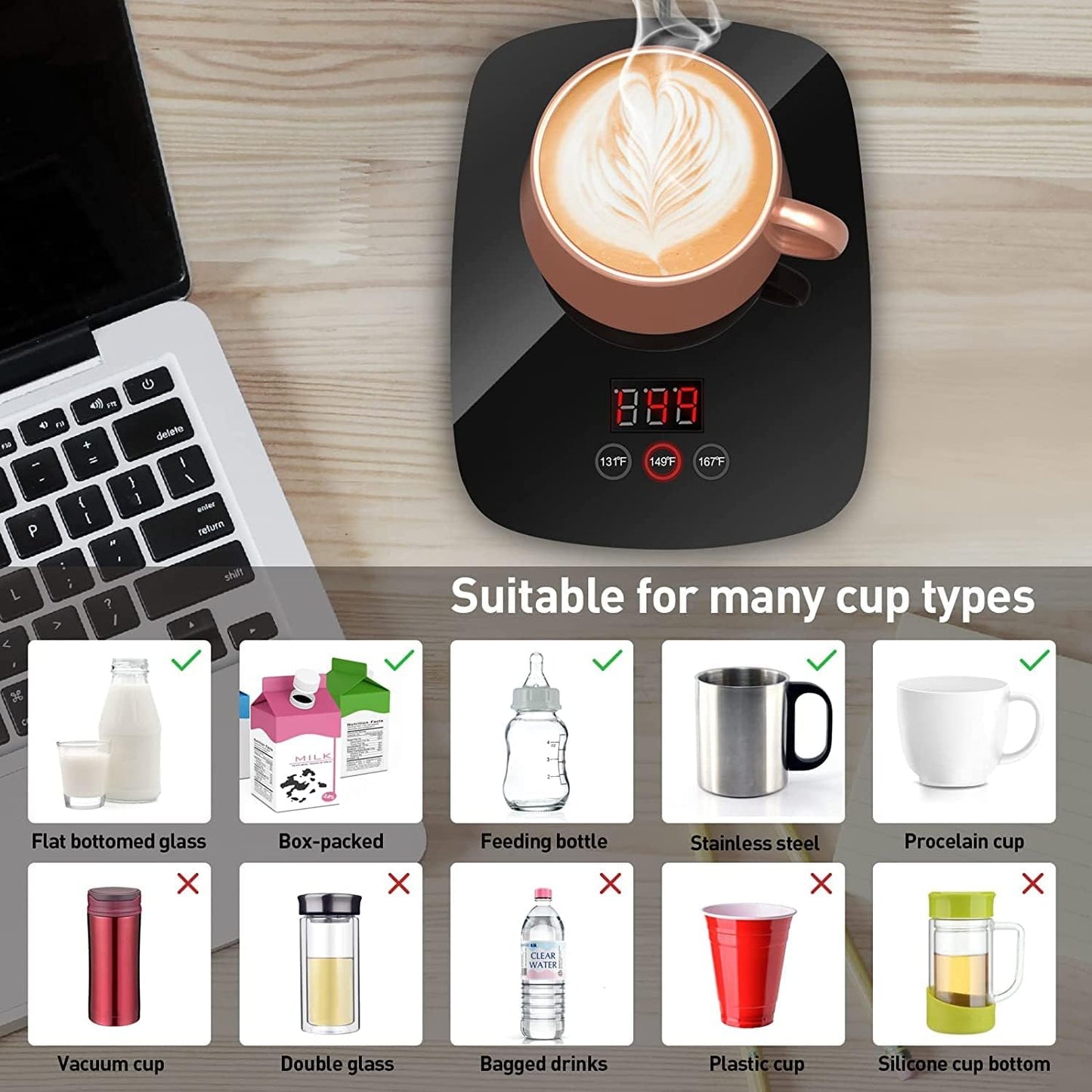 Mug Warmer,Coffee Warmer for Desk Office Home Use, Electric Cup Warmer with Three Temperature Settings,Coffee hot Plate for Cocoa Tea Water Milk with Auto Shut Off After 4H Feature (Grey/Without Mug)