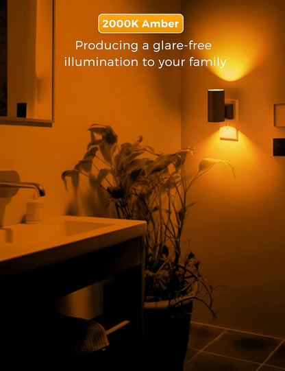 L LOHAS LED Night Light, Amber Nightlight, Dimmable Night Light 100LM, Light Sensor, Yellow Nightlight, Sleep Light for Kids, Soft & Warm Light for Bedroom, Hallway, Bathroom, 2 Pack
