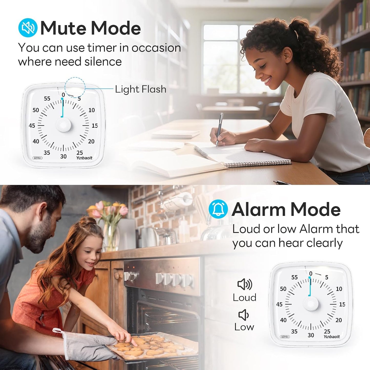 Yunbaoit Visual Timer with Night Light, 60-Minute Countdown Timer for Kids and Adults, Silent Classroom Timer, Time Management Tool for Home, School, or Work (Light Blue)