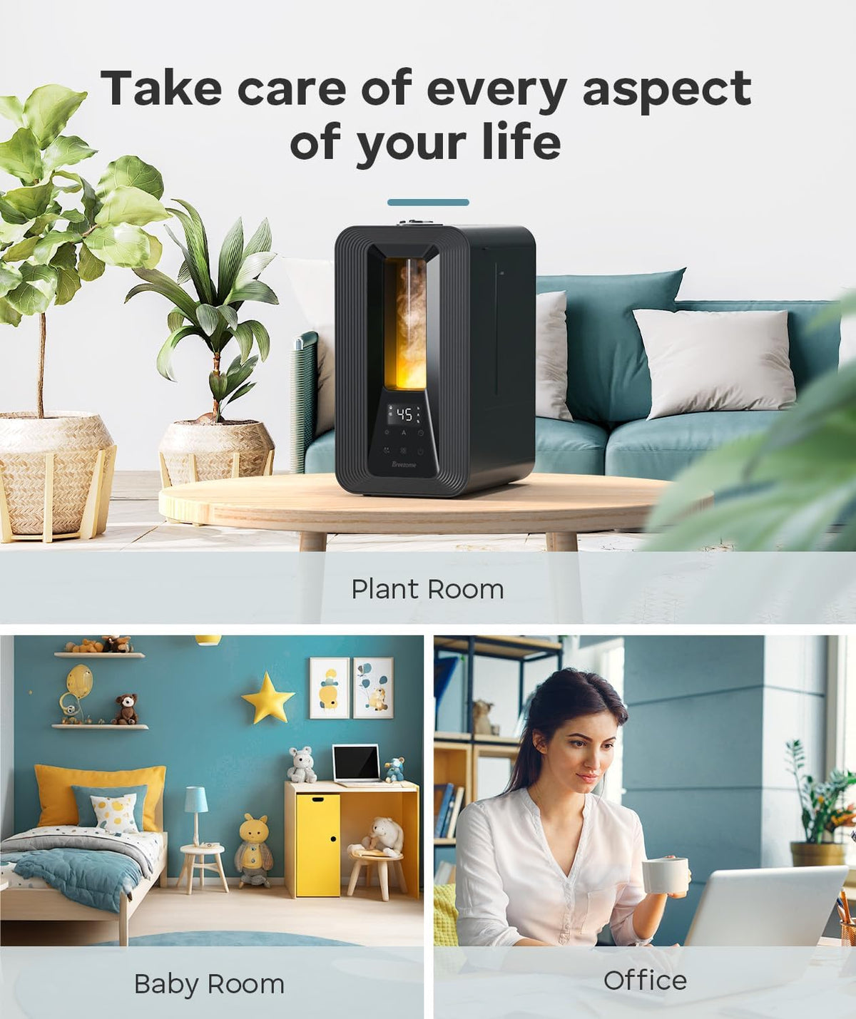 BREEZOME 6L Cool Mist Humidifier for Bedroom 50H Runtime 7-Color Mood Light
