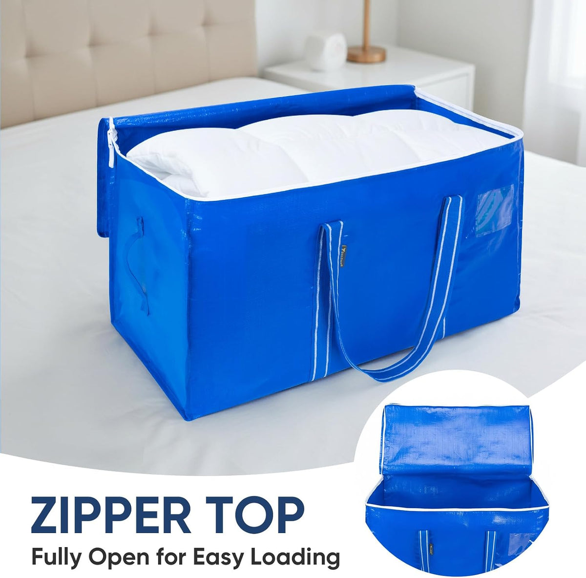 BALEINE Oversized Moving Bags with Reinforced Handles, Heavy-Duty Storage Tote for Clothes, Moving Supplies (Clear)