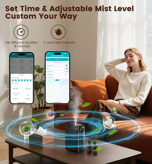 XEITIN Waterless Essential Oil Diffuser 3000 Sq.Ft Coverage for Large Home Hotel Office, 400ml Cold Air Scent Machine, Bluetooth App Control, No-Noise Aroma Diffuser Wall Mount Gift for Her
