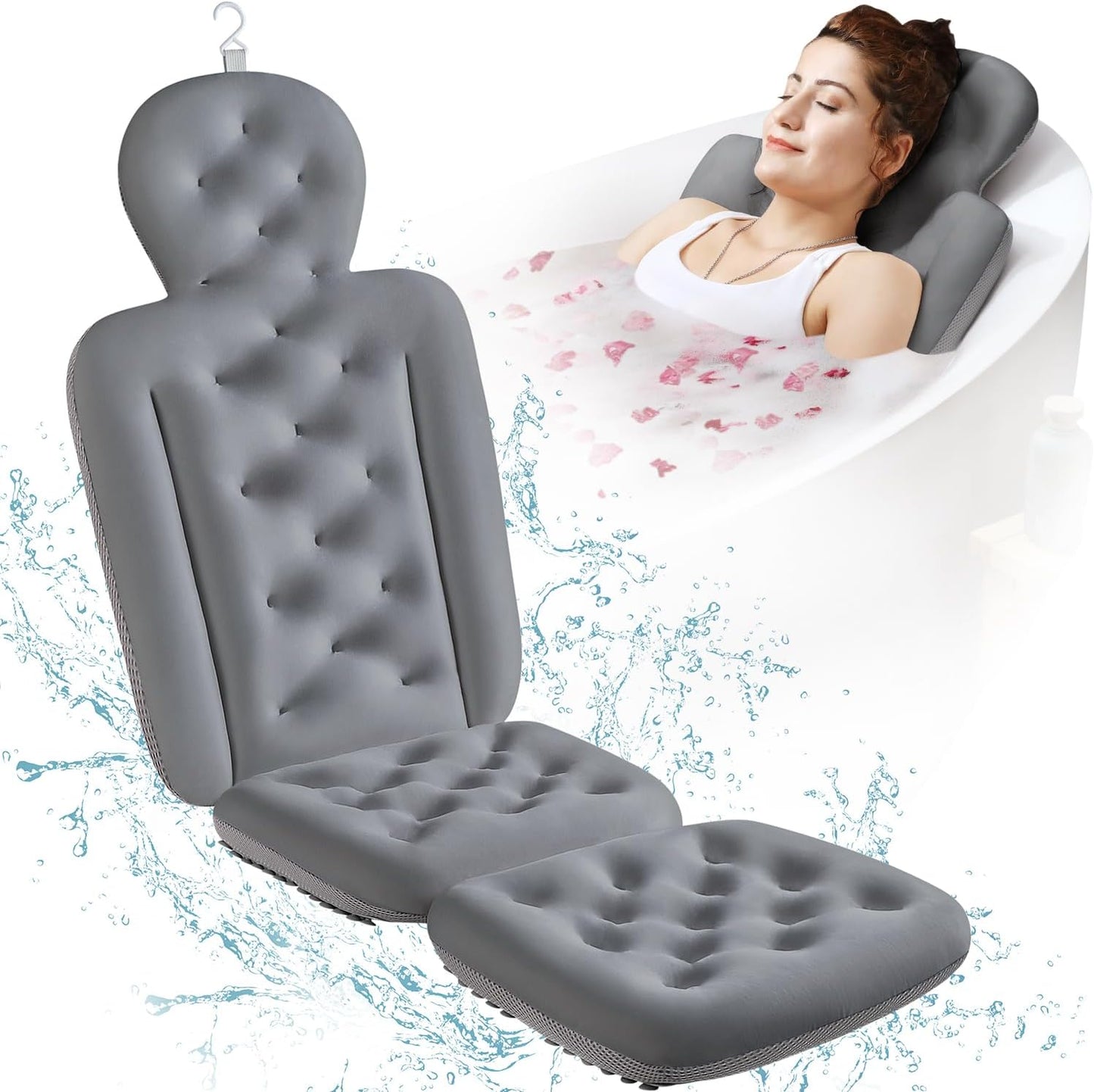 Full Body Bath Pillow for Bathtub, Thick Bathtub Cushion, Luxury Tub Pillow for Bath for Headrest Neck and Back Support White 51" x 16"