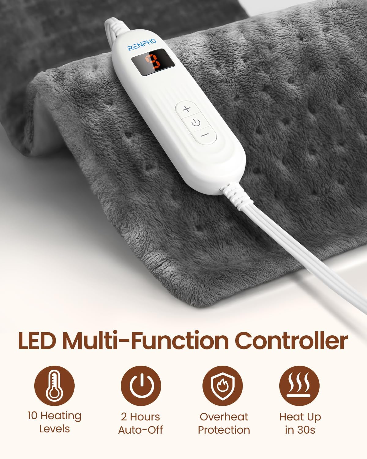RENPHO Electric Heating Pad for Back with 10 Heat Levels