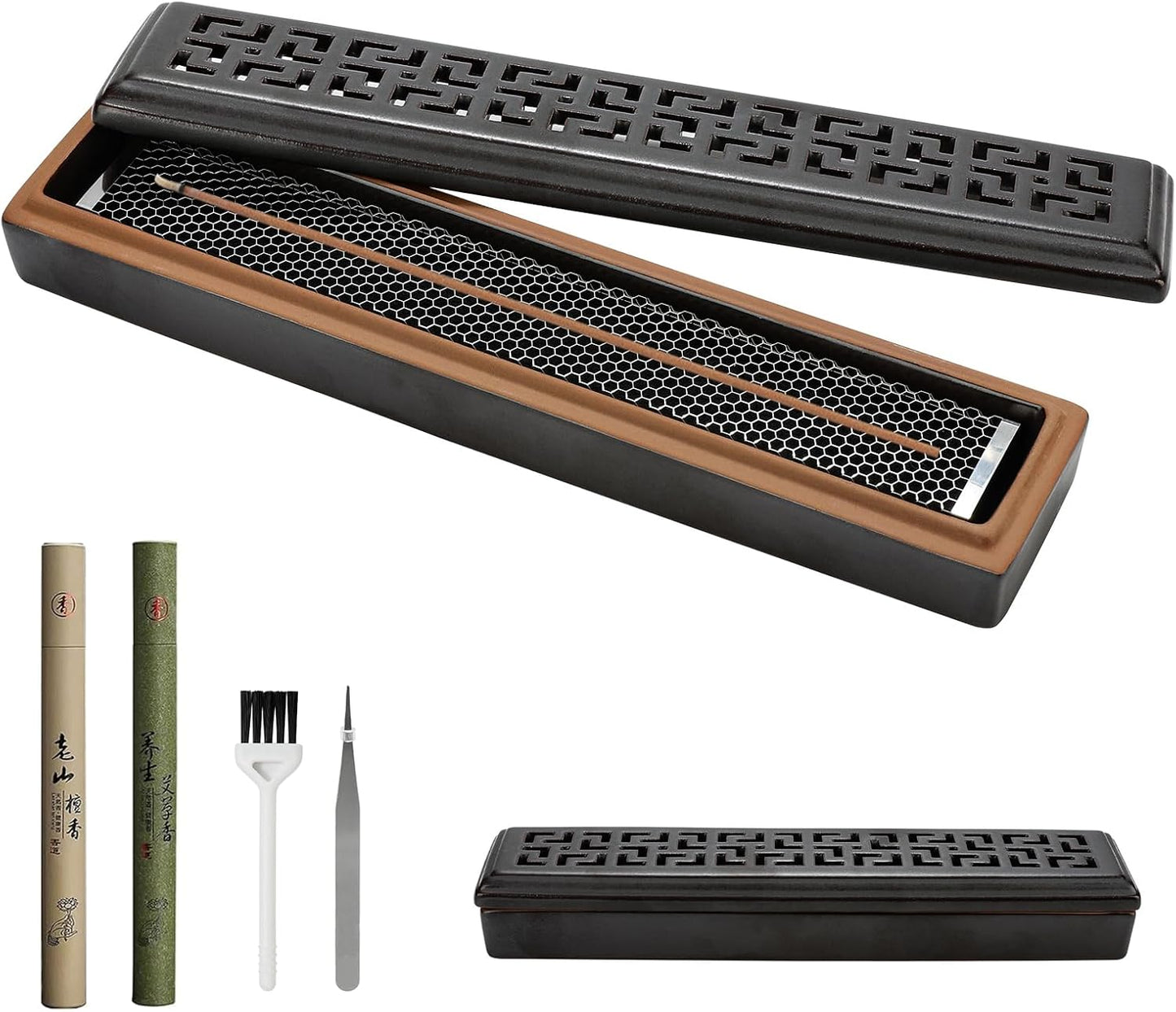 CEREMONY Incense Holder for Sticks, Ceramic Insence-Stick Holder Ash Catcher, Incense Holder Timkburner for Meditation Yoga Spa Room Incense Holder (Lever Brown)