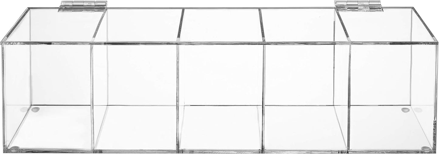 MyGift Acrylic Tea Bag Organizer Box with 5 Compartments and Hinged Lid, Drink Packet Storage Box, Kitchen Countertop Caddy Pantry for Assorted Teas and Condiments, Modern