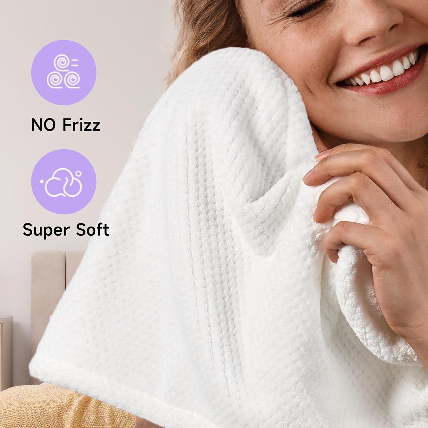 Umisleep 2 Pack Microfiber Hair Towel Wrap for Women, 400 GSM Thick & Soft Hair Drying Towels, Super Absorbent Hair Turban with Button Loop for Curly, Wavy & Wet Hair (Grey, White)