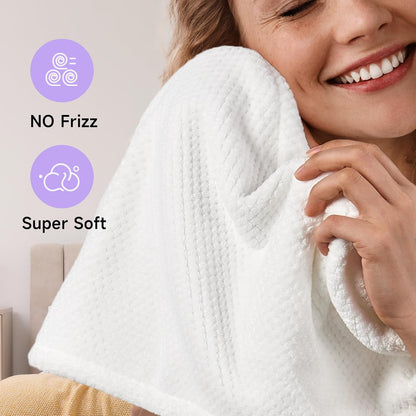 Umisleep 2 Pack Microfiber Hair Towel Wrap for Women, 400 GSM Thick & Soft Hair Drying Towels, Super Absorbent Hair Turban with Button Loop for Curly, Wavy & Wet Hair (Grey, White)