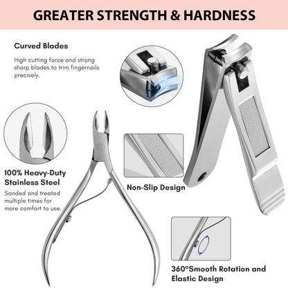 FAMILIFE Gifts for Women, Manicure Set Professional Manicure Kit 11 in 1 Nail Kit Nail Clippers Tools Stainless Steel with Rose Gold Leather Case Travel Sets
