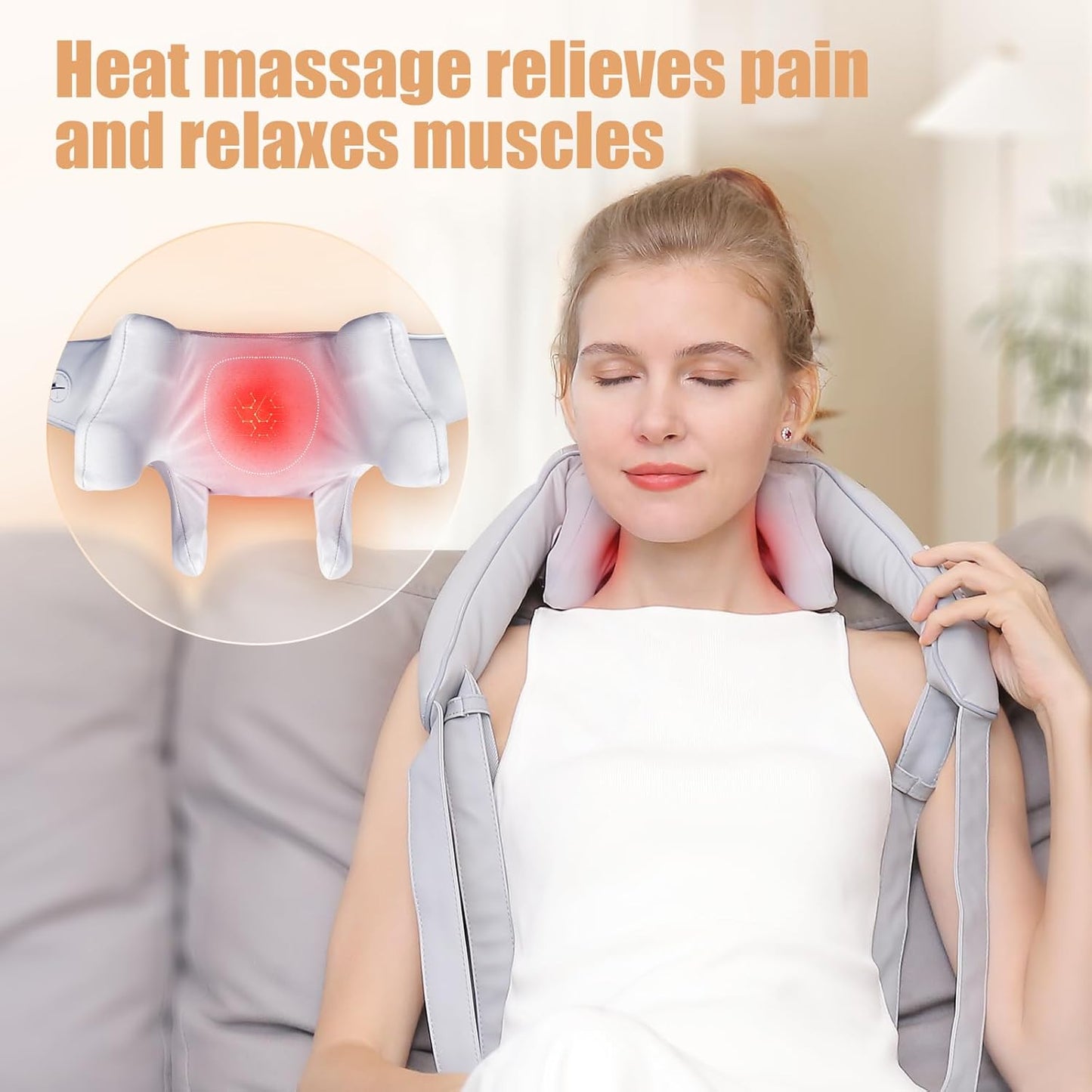 MASGRE Shiatsu Back and Neck Massager, Cordless Shoulder Massager with Heat, Electric Deep Tissue 3D Kneading Massage Pillow for Shoulder, Leg, Body Muscle Pain Relief, Gifts for Men Women