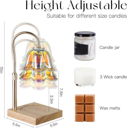Candeldo Candle Warmer Lamp with Timer: Flower Gold Candle Lamps Height Adjustable Wax Melt House Warming Gifts New Home Decor Mothers Day Birthday Gift for Women Mom