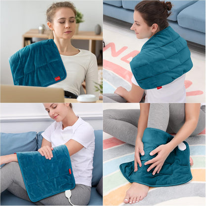 Comfytemp Weighted Heating Pad for Back & Period, FSA Eligible Electric Heat Pad, Birthday Gift for Women Men Mom Dad & Father Day Gifts, 2.2 lb HSA Neck Shoulder Heated Pad, 2H Auto-Off, 12x24, Blue