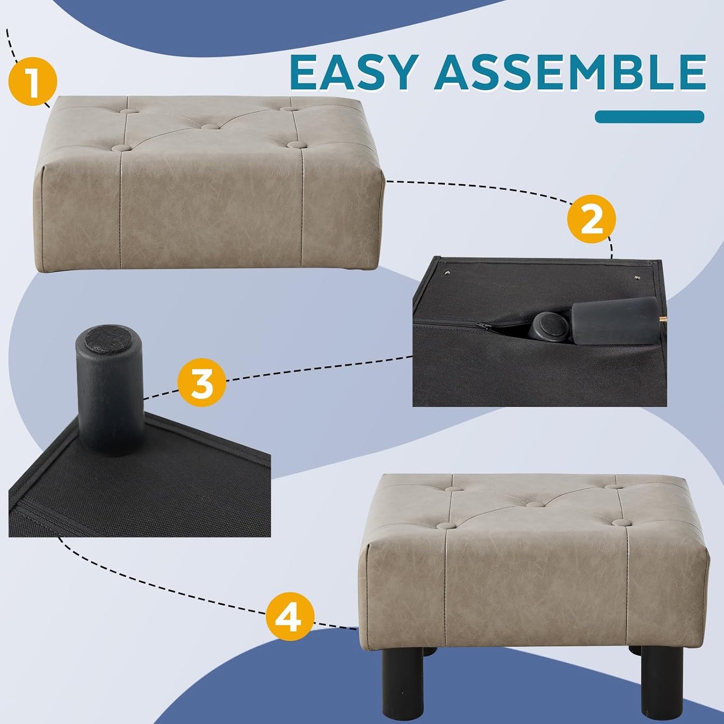 Small Foot Stool Ottoman, Sherpa Footstool Ottoman Foot Rest for Couch, Rectangle Footstools and Ottomans Small for Living Room, Entryway and Bedroom (White)