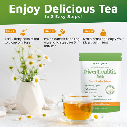 Calming Blends Diverticulitis Tea | Organic Loose Leaf Tea, Caffeine Free | 36 Cups | Made In USA