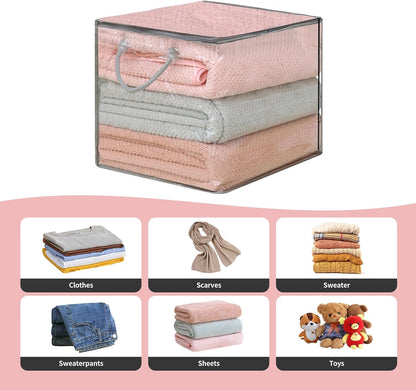 10-Pack Clear Zippered Storage Bags with Handles, Two-Way Zipper Foldable Closet Organizer, Bed Sheet Organizer, Plastic Storage Bin for Clothes, Towels