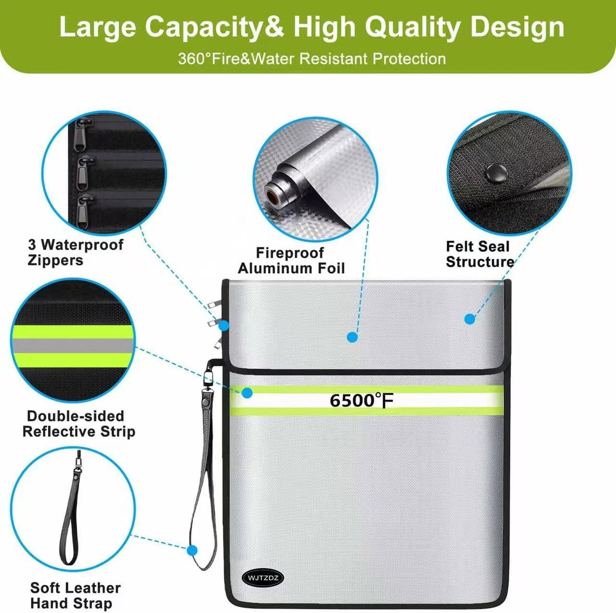 Upgraded 6500° Fireproof Money Bag for Cash,11.2"×7.7"& 8"×5"Small Fire Proof Money Bag for Cash with Reflective Strips,Portable Fire Safe Bag for Passports,Cash,Power Bank,Valuables