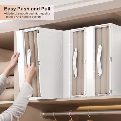 GUDEMAY Bed Sheet Organizers and Storage Plastic, 4 pcs Foldable Closet Organizer with Handle, Bedding Storage Box Container for Blanket, Duvet Cover Set, Bed Sheet Set, White