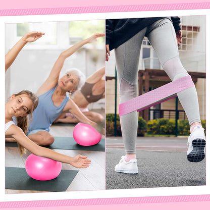 Poen Pilates Equipment Kit for Home Workout Pilates Ring and Ball Set for Women 12'' Circle Yoga Fitness Essentials Kit with Resistance Bands, Yoga Strap, Socks,Bag