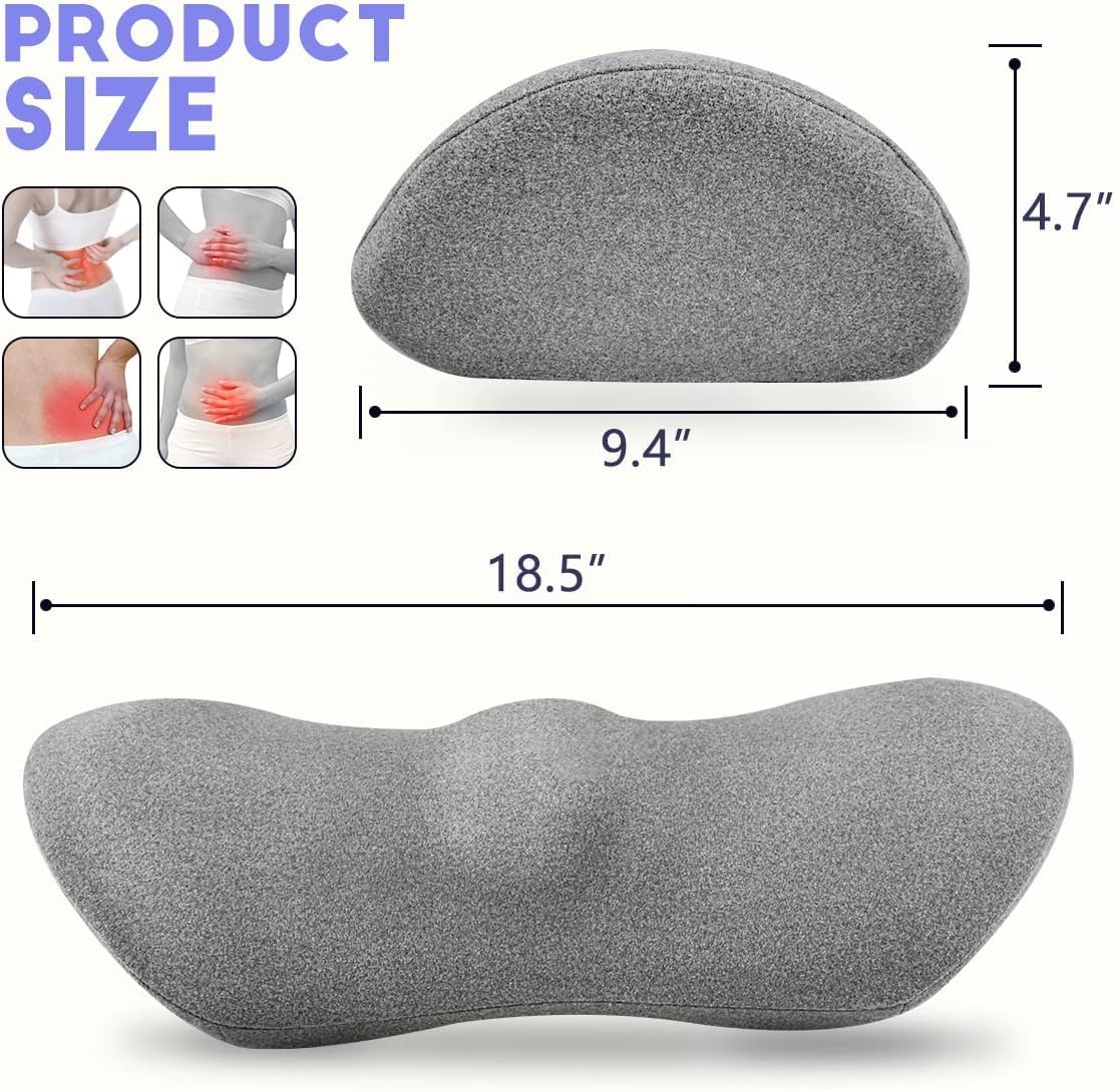 kasney Lumbar Support Pillow, Back Pillow for Low Back Pain Relief, Ergonomic Streamline Car Seat, Office Chair, Recliner and Bed (Gray)