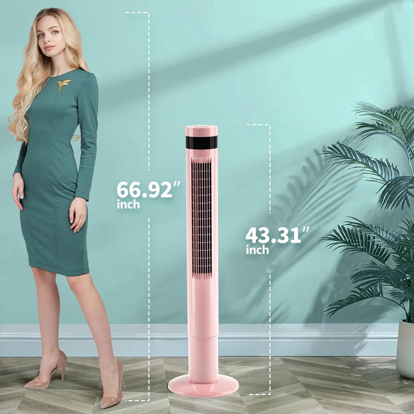 Antarctic Star Tower Fan 85°Oscillating Fan Quiet Cooling 12H Timer Remote Control Bladeless Electric 3 Speeds Wind 3 Modes, 42INCH, PINK